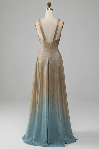 Glitter V-Neck Prom Party Dresses With Slit