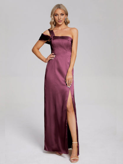 Chic Column/Sheath One Shoulder Sleeveless Backless Floor Length Prom Dress