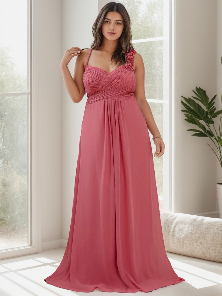 Plus Size One Shoulder Long Chiffon Bridesmaid Dress