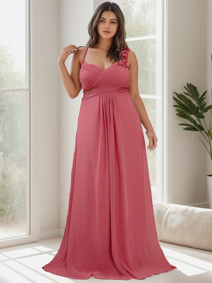 Plus Size One Shoulder Long Chiffon Bridesmaid Dress