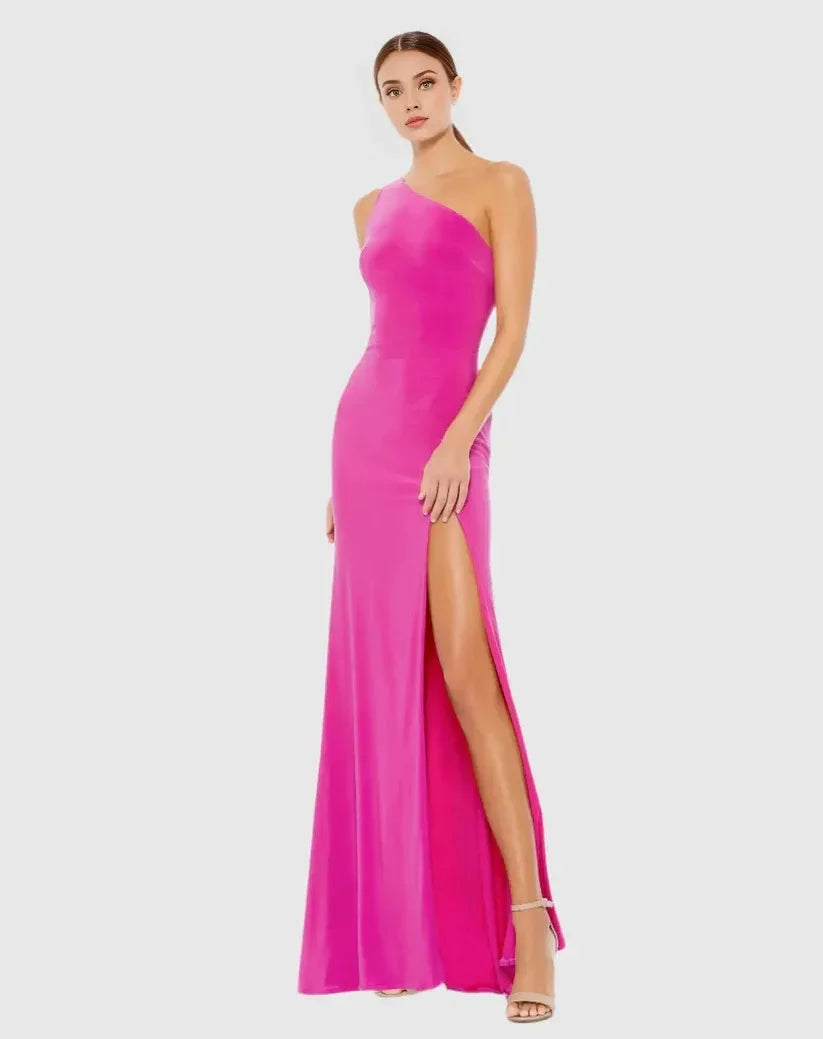 Simple Sheath One Shoulder Sleeveless Draped Back Floor-Length Prom Dress