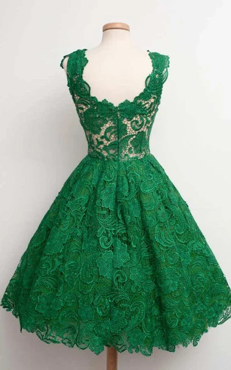 Cap Sleeve Scoop V Neck A-line Knee Length Chic Lace Dress Prom Dress/Formal Wear Dresses