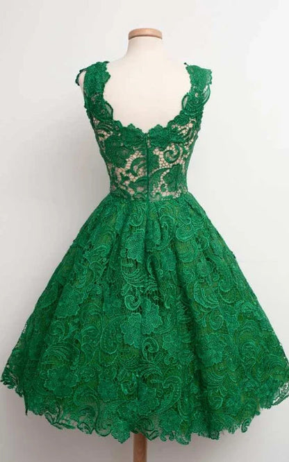 Cap Sleeve Scoop V Neck A-line Knee Length Chic Lace Dress Prom Dress/Formal Wear Dresses
