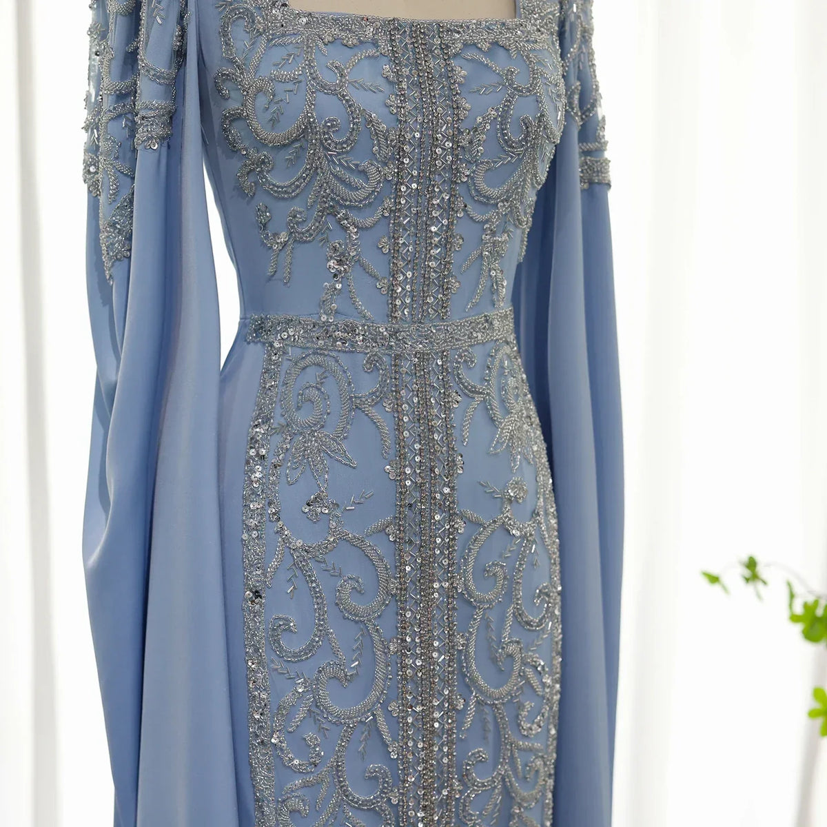 Formal Women's Dresses Luxury Blue Mermaid Muslim Evening Dresses with Cape Sleeves Engagement Party Gowns Prom Dress Stores