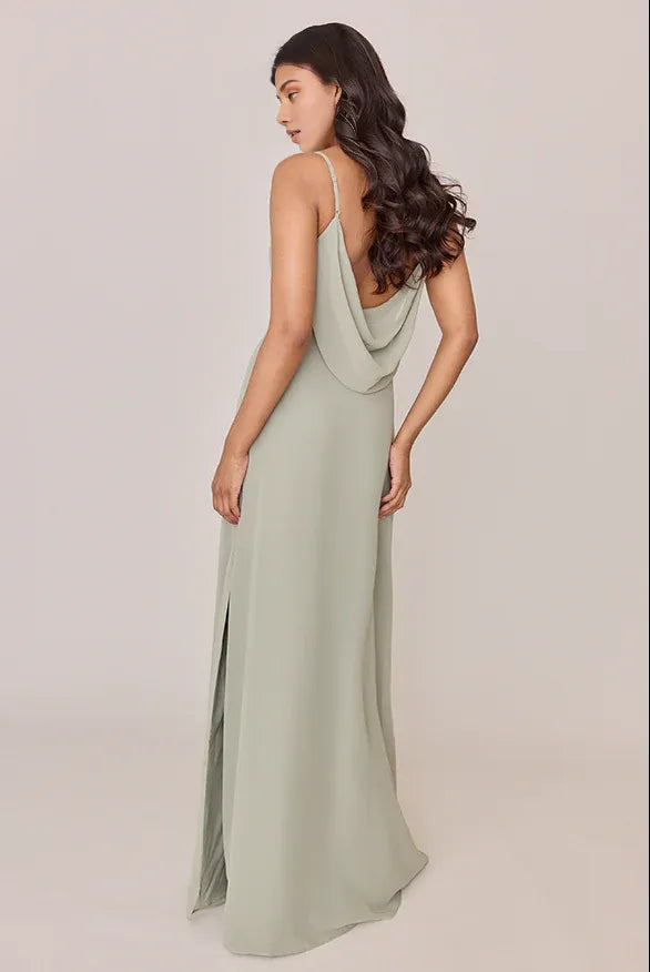 Casual Fitted A-line Cowl Neck Sleeveless Backless Ankle-Length Bridesmaid Dress