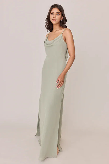 Casual Fitted A-line Cowl Neck Sleeveless Backless Ankle-Length Bridesmaid Dress