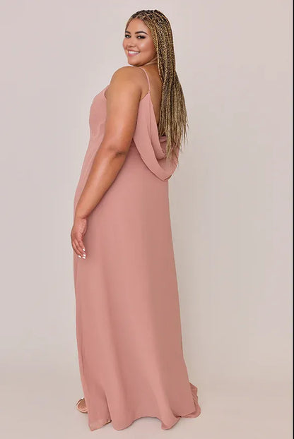 Casual Fitted A-line Cowl Neck Sleeveless Backless Ankle-Length Plus Size Bridesmaid Dress