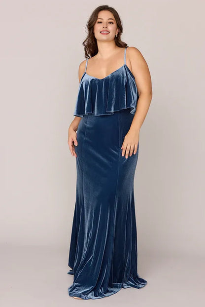 Casual Sheath Spaghetti Straps Sleeveless Velvet Floor-Length Plus Size Prom Dress