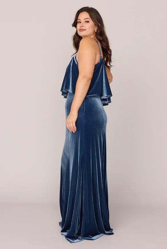 Casual Sheath Spaghetti Straps Sleeveless Velvet Floor-Length Plus Size Prom Dress