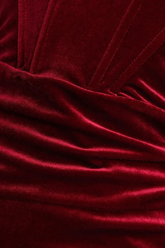 Formal Women's Dresses Glamorous Celebrations Wine Red Velvet Strapless Dress Prom Dress Stores