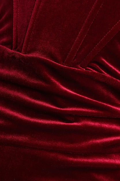 Formal Women's Dresses Glamorous Celebrations Wine Red Velvet Strapless Dress Prom Dress Stores