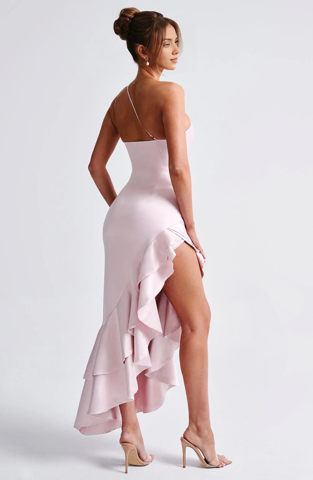 Champagne Satin Pleated Ball Gown With Elegant And Charming One Shoulder Strap Prom Dress
