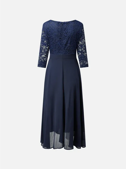 Charming A-Line Crew Neck Half Sleeve Zipper Up Tea-Length Evening Dress