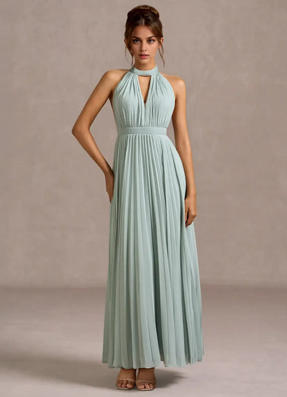 Charming A-Line Halter Neck Sleeveless Backless Floor-Length Evening Dress