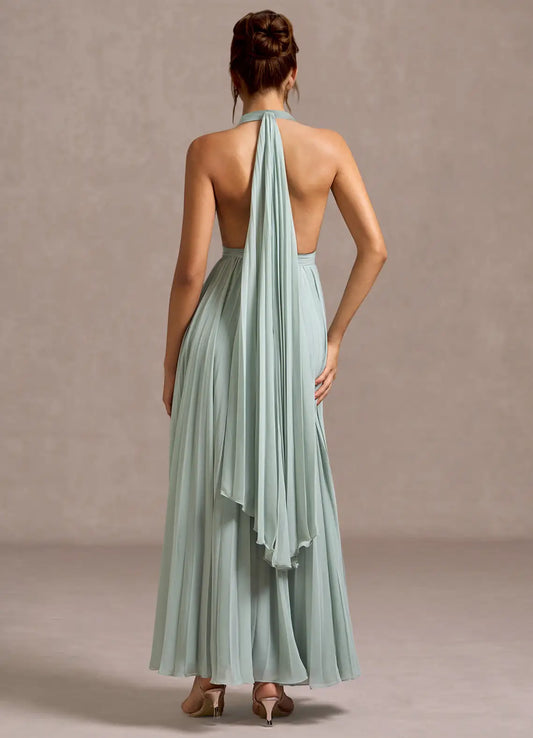 Charming A-Line Halter Neck Sleeveless Backless Floor-Length Evening Dress
