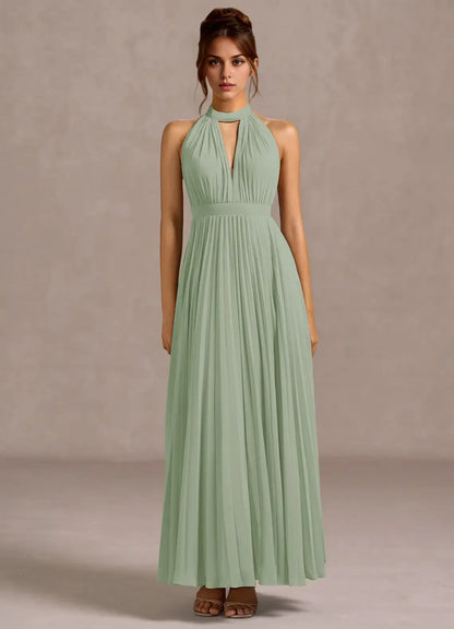 Charming A-Line Halter Neck Sleeveless Backless Floor-Length Evening Dress