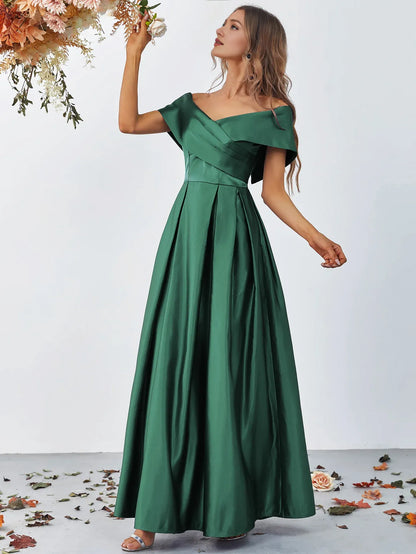 Charming A-Line Off Shoulder Cap Sleeve Zipper Up Floor-Length Prom Dress