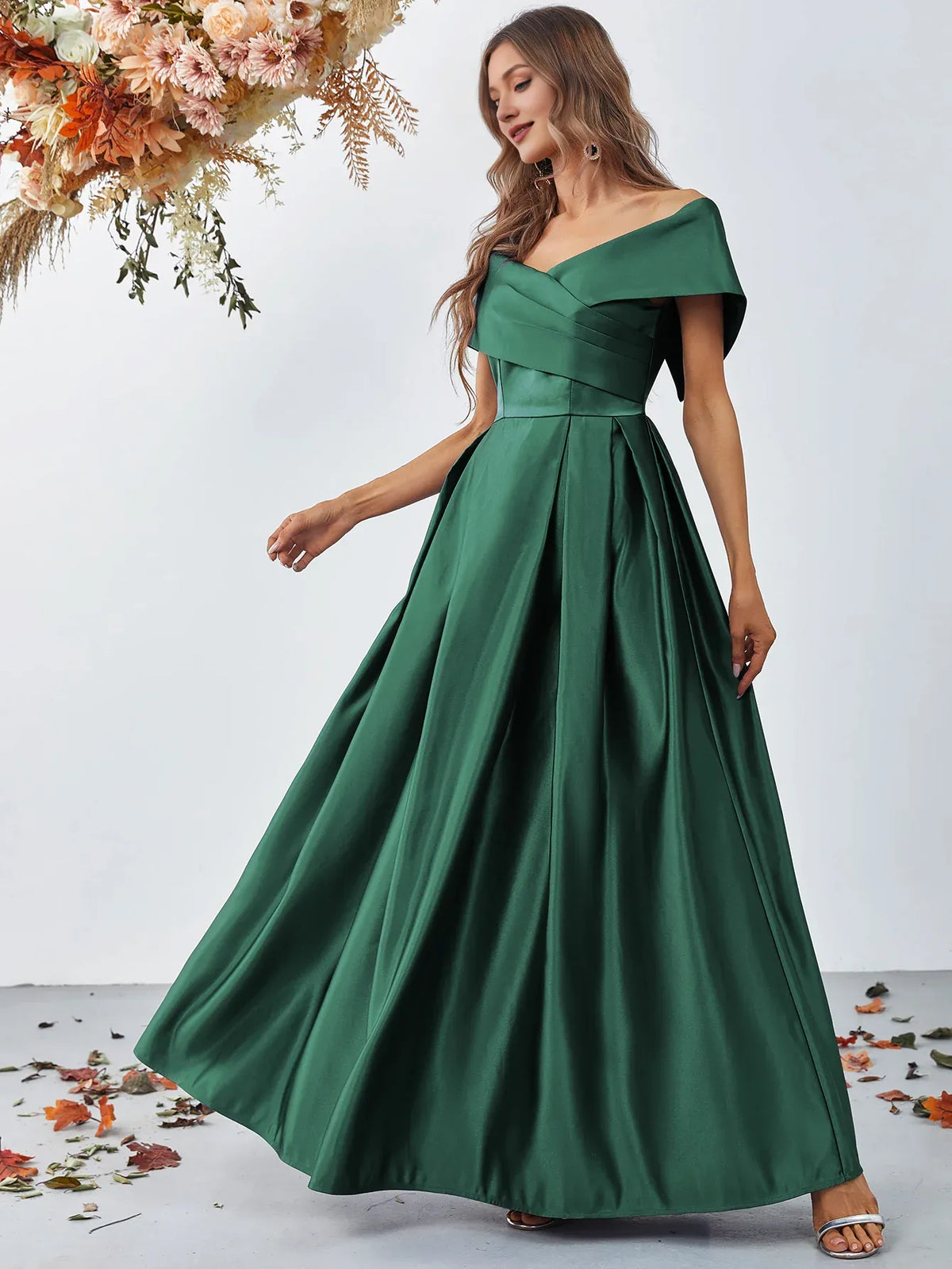 Charming A-Line Off Shoulder Cap Sleeve Zipper Up Floor-Length Prom Dress