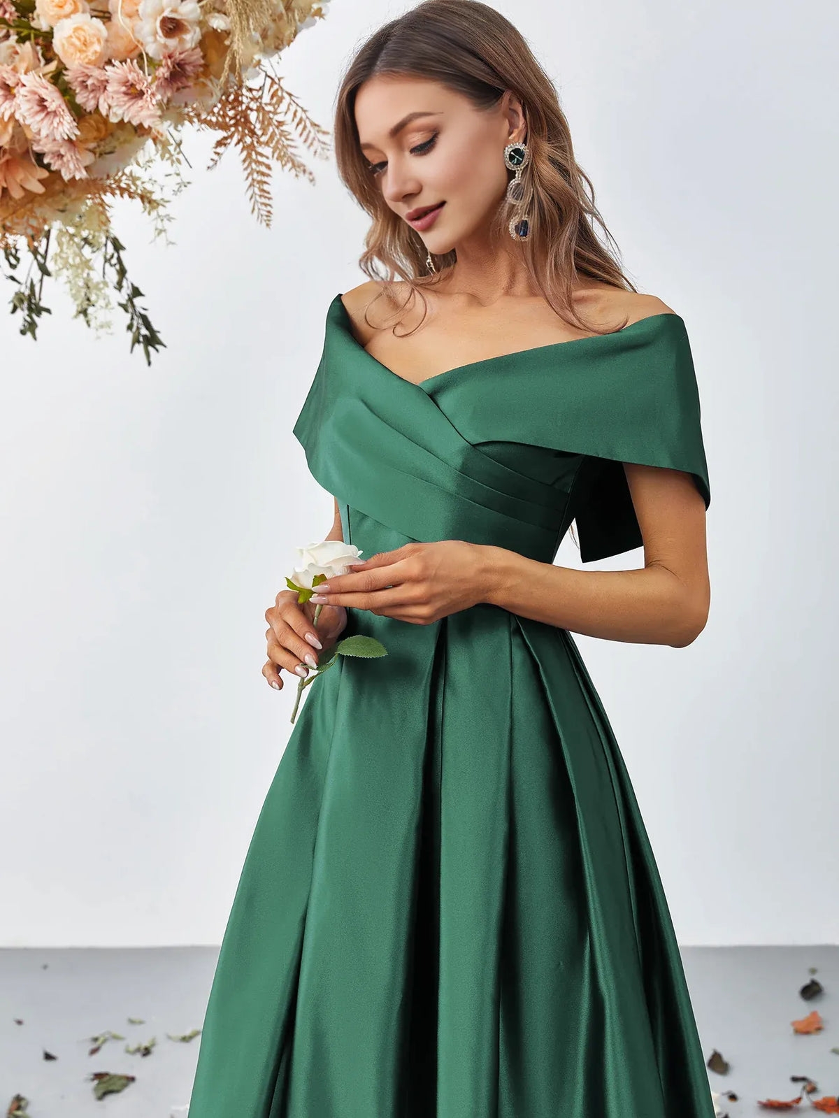 Charming A-Line Off Shoulder Cap Sleeve Zipper Up Floor-Length Prom Dress