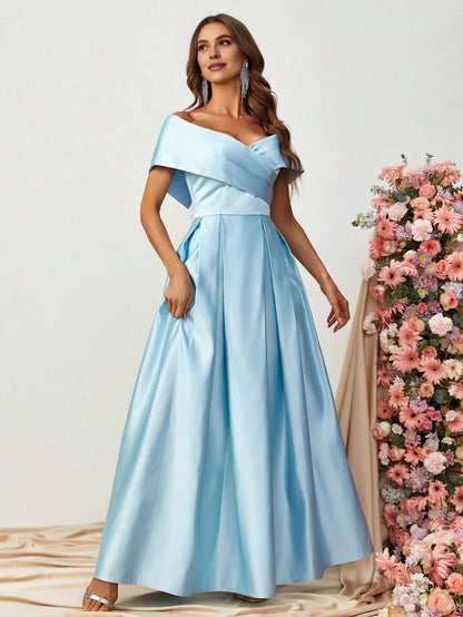 Charming A-Line Off Shoulder Cap Sleeve Zipper Up Floor-Length Prom Dress