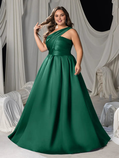 Charming A-Line One-Shoulder Sleeveless Lace Up Floor-Length Plus Size Prom Dress