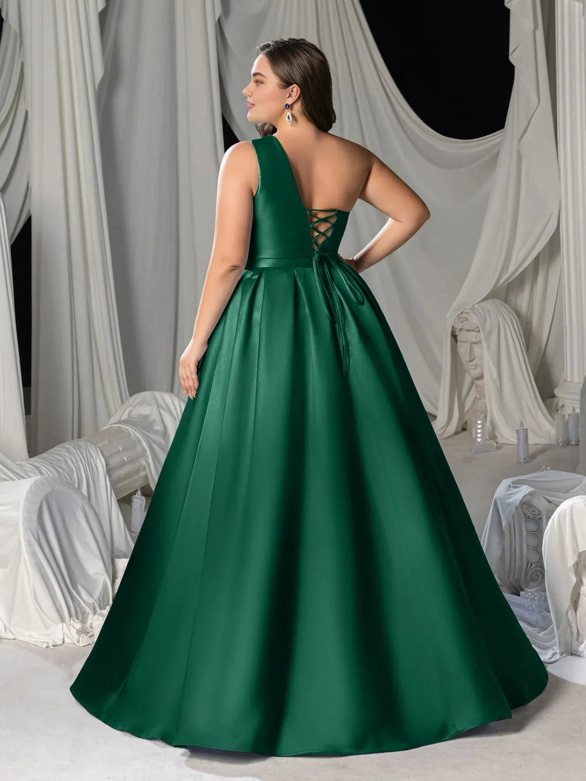 Charming A-Line One-Shoulder Sleeveless Lace Up Floor-Length Plus Size Prom Dress