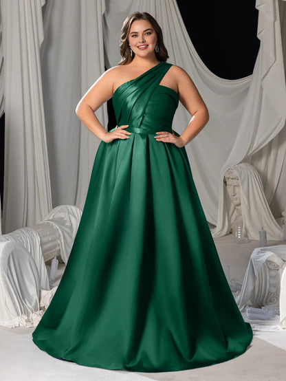 Charming A-Line One-Shoulder Sleeveless Lace Up Floor-Length Plus Size Prom Dress