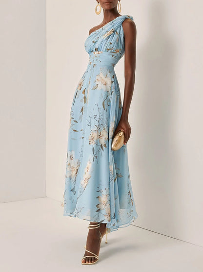 Charming A-Line One Shoulder Sleeveless Keyhole Ankle-Length Evening Dress