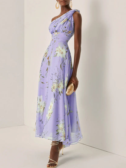 Charming A-Line One Shoulder Sleeveless Keyhole Ankle-Length Evening Dress