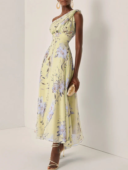 Charming A-Line One Shoulder Sleeveless Keyhole Ankle-Length Evening Dress