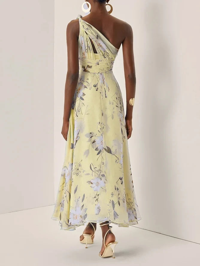 Charming A-Line One Shoulder Sleeveless Keyhole Ankle-Length Evening Dress