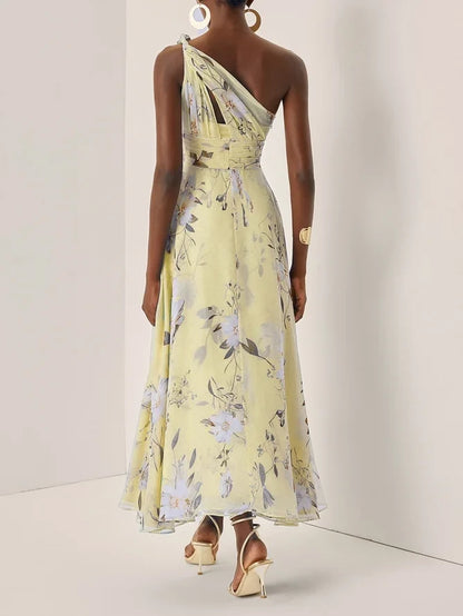 Charming A-Line One Shoulder Sleeveless Keyhole Ankle-Length Evening Dress