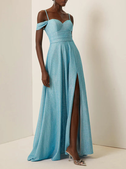 Charming A-Line Spaghetti Straps Sleeveless Lace-Up Floor-Length Evening Dress