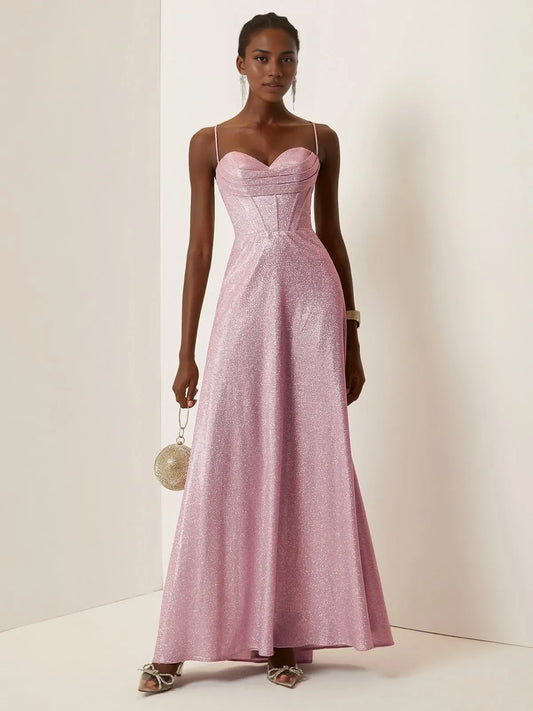 Charming A-Line Spaghetti Straps Sleeveless Lace Up Floor-Length Evening Dress