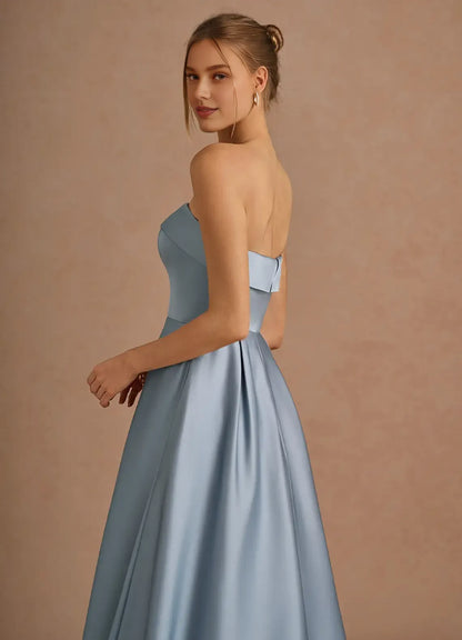 Charming A-Line Strapless Neck Sleeveless Backless Tea-Length Evening Dress