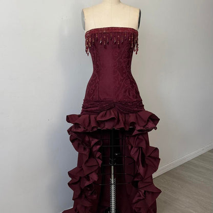 Charming A-Line Strapless Sleeveless Lace Up Sweep/Brush Train Party Dress