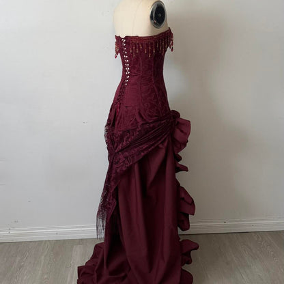 Charming A-Line Strapless Sleeveless Lace Up Sweep/Brush Train Party Dress