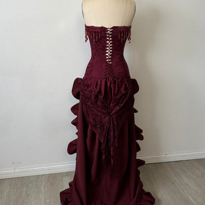 Charming A-Line Strapless Sleeveless Lace Up Sweep/Brush Train Party Dress