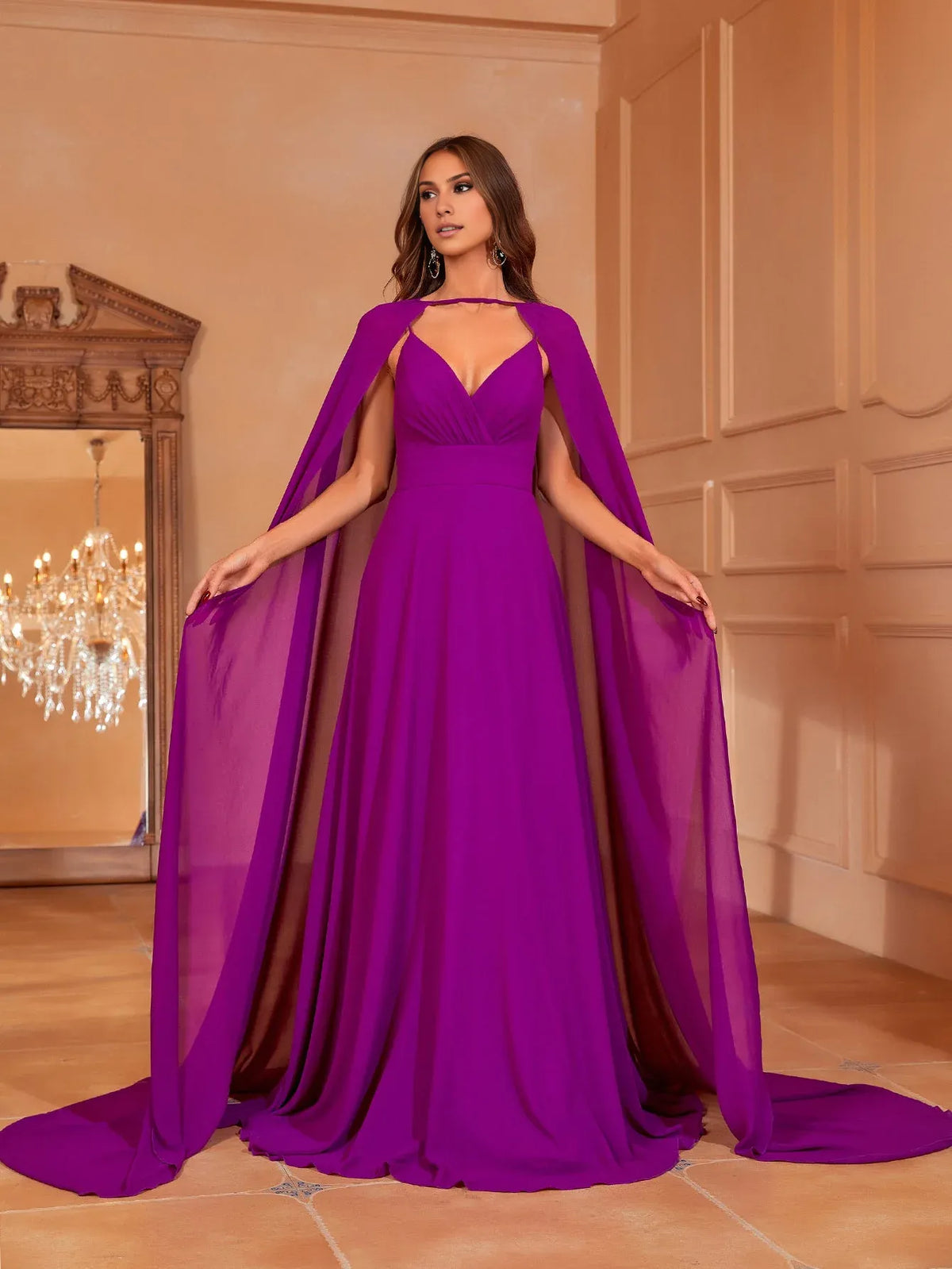 Charming A-Line V Neck Sleeveless Backless Floor-Length Prom Dress