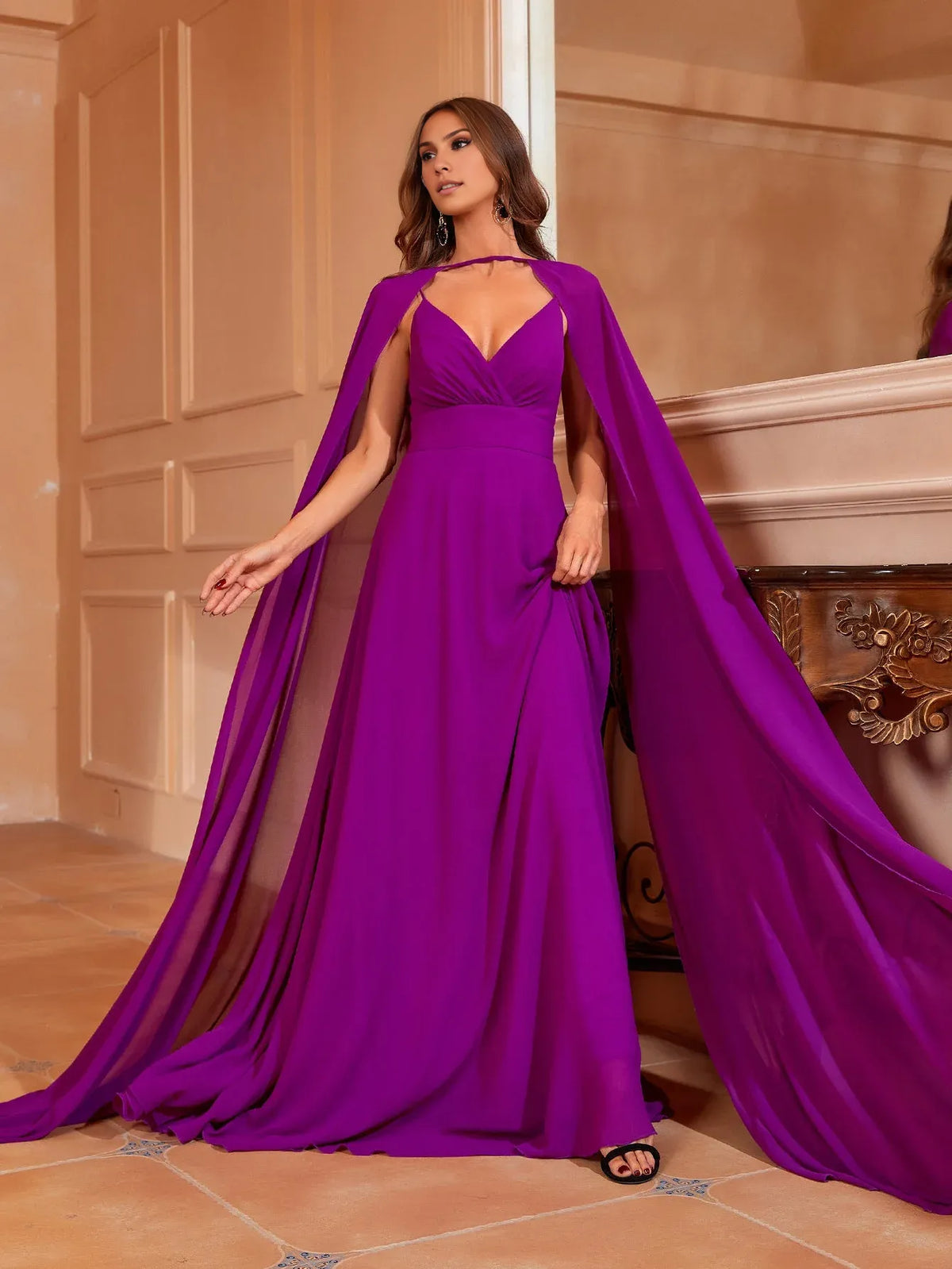 Charming A-Line V Neck Sleeveless Backless Floor-Length Prom Dress