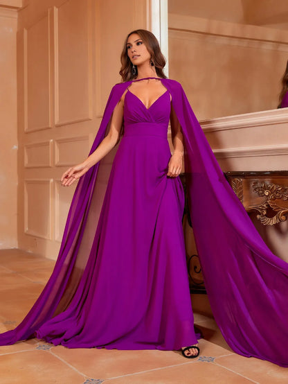 Charming A-Line V Neck Sleeveless Backless Floor-Length Prom Dress
