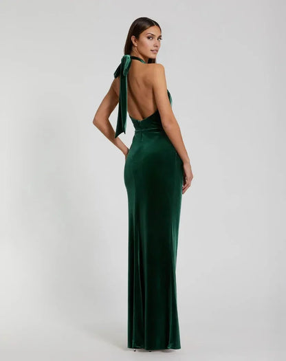 Charming Column Twist Neck Sleeveless Zipper Up Floor-Length Prom Dress