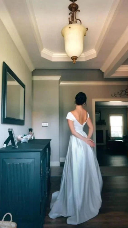 Formal Women's Dresses Simple White A-Line Satin Charming Dress Long Prom Party Gown Prom Clothing