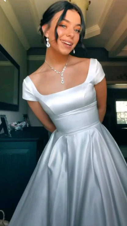 Formal Women's Dresses Simple White A-Line Satin Charming Dress Long Prom Party Gown Prom Clothing