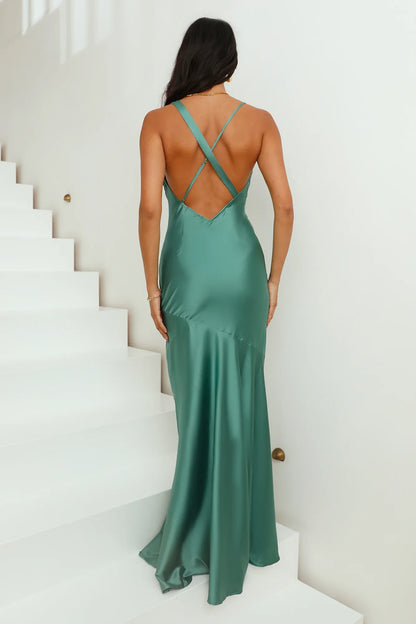 Charming Mermaid Cowl-Neck Sleeveless Crisscross Back Sweep/Brush Train Prom Dress