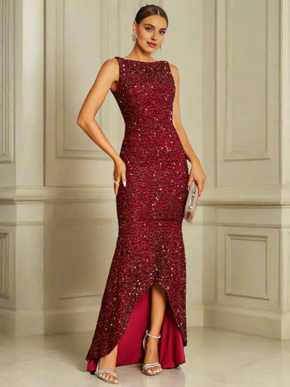 Charming Mermaid Crew Neck Sleeveless Backless Asymmetrical-Length Prom Dress