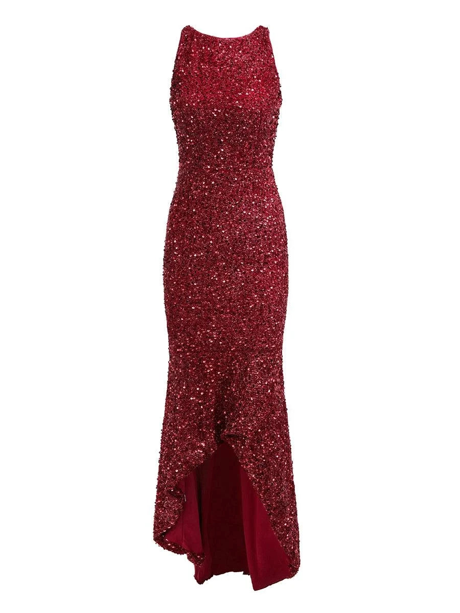Charming Mermaid Crew Neck Sleeveless Backless Asymmetrical-Length Prom Dress