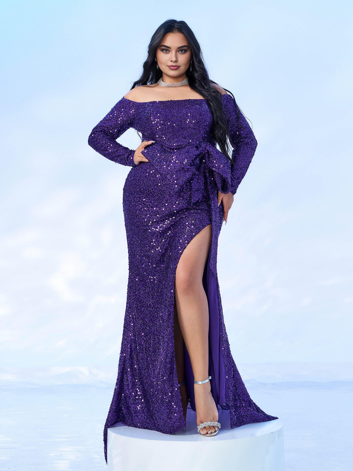 Charming Mermaid Off the Shoulder Long Sleeve Zipper Up Sweep/Brush Train Plus Size Prom Dress