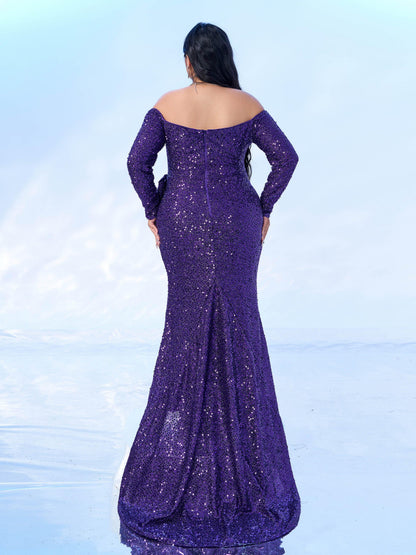 Charming Mermaid Off the Shoulder Long Sleeve Zipper Up Sweep/Brush Train Plus Size Prom Dress