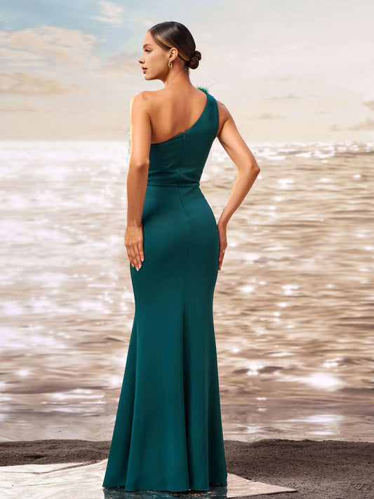 Charming Mermaid One Shoulder Sleeveless Zipper Up Floor-Length Prom Dress